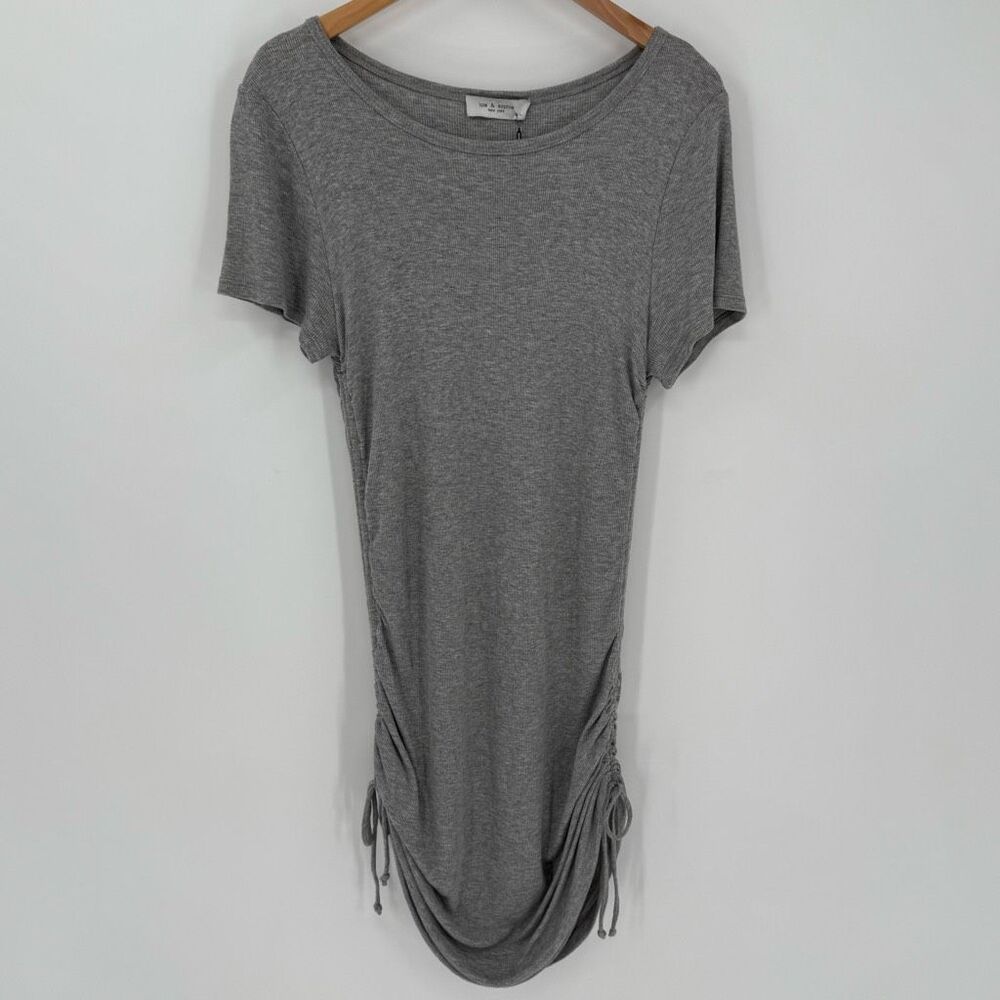Lola & Sophie New York Ribbed Bodycon‎ Ruched Sides Knee Length Dress Grey Large